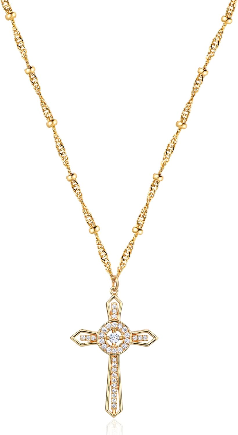 Cross Necklace 14K Plated Dainty Chain, Minimalist Faith Pendant Religious Prayer Jewelry Gift