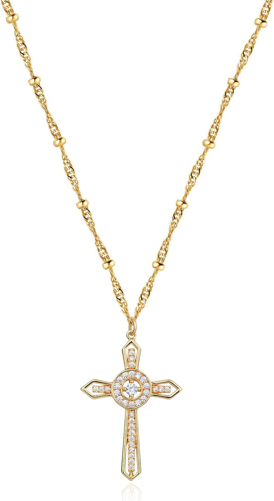 Cross Necklace 14K Plated Dainty Chain, Minimalist Faith Pendant Religious Prayer Jewelry Gift
