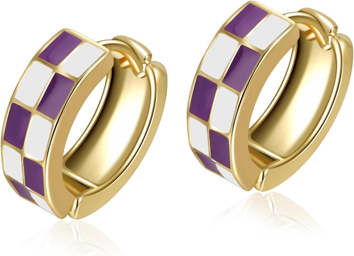 Small Hoop Cartilage Earrings Teacher Earrings for Women；White Black Enamel Hypoallergenic Hooped Gifts Gold and