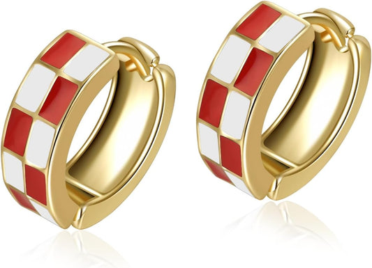 Small Hoop Cartilage Earrings Teacher Earrings for Women；White Black Enamel Hypoallergenic Hooped Gifts Gold and