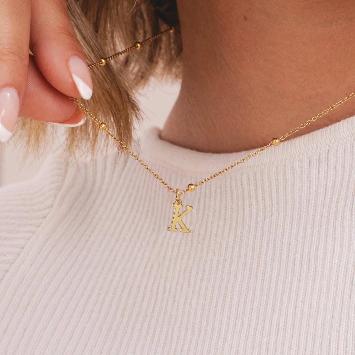 Women's Dainty 14k Gold Plated A-Z Initial Letter Pendant Choker Necklace - Non Tarnish Trendy Jewelry Gift