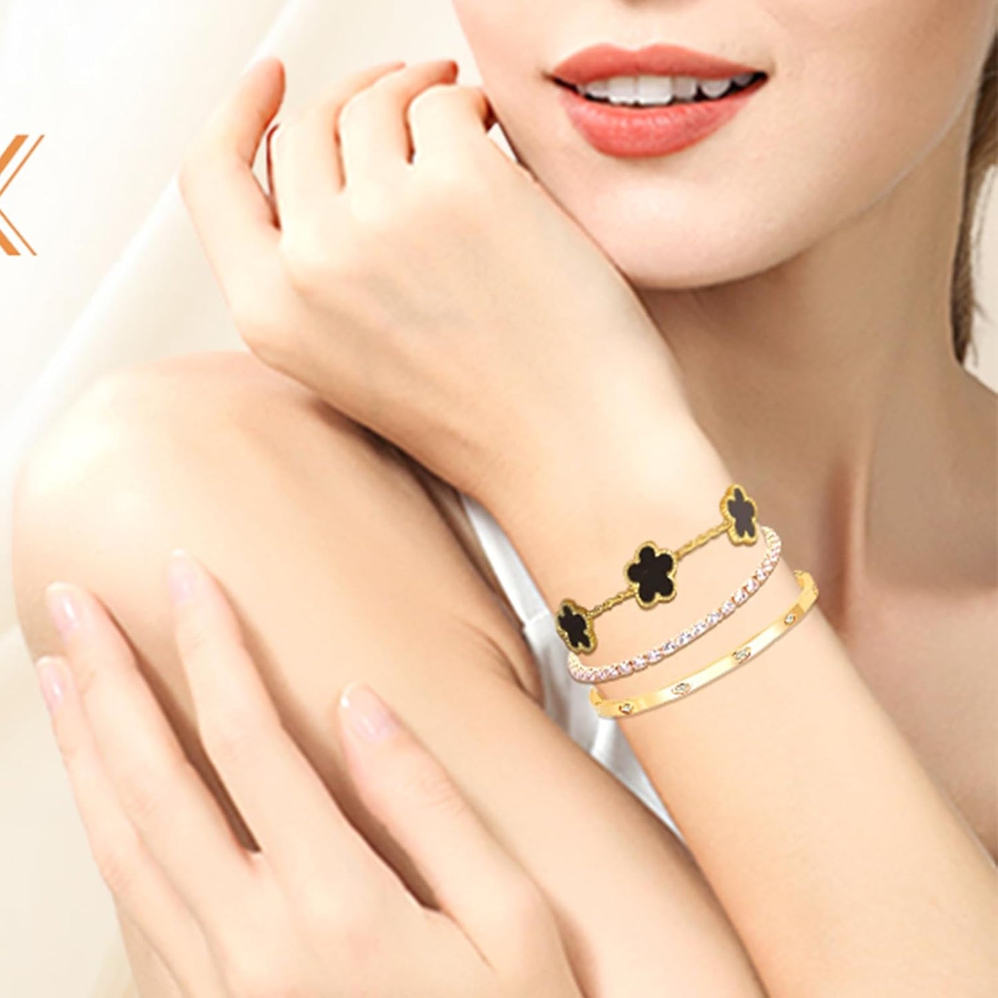 Gold Bracelets for Women,14K Gold Plated Love Bangle Bracelet Set,Crystal Stackable Bangles with Friendship