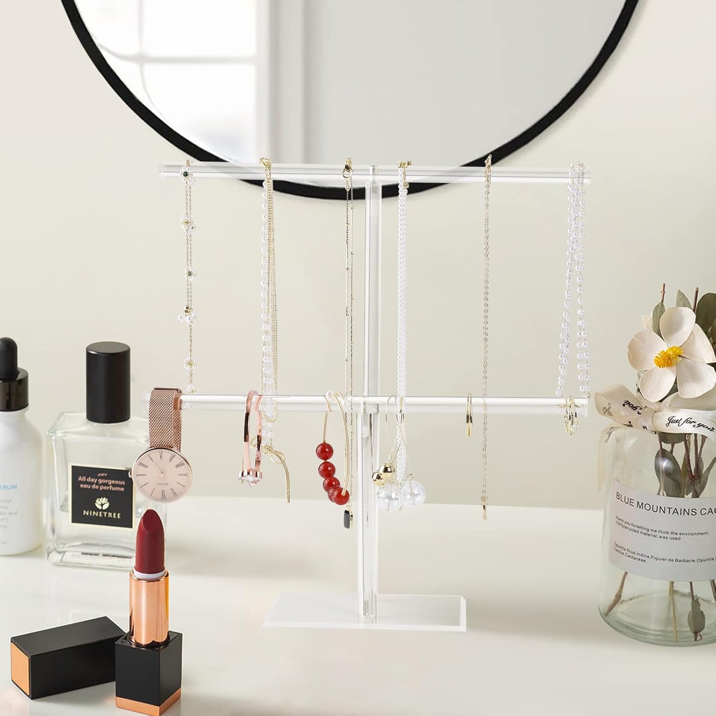 Jewelry Stand Necklace Holder, Acrylic Jewelry Display Holder, Necklace and Bracelet Hanging Organizer