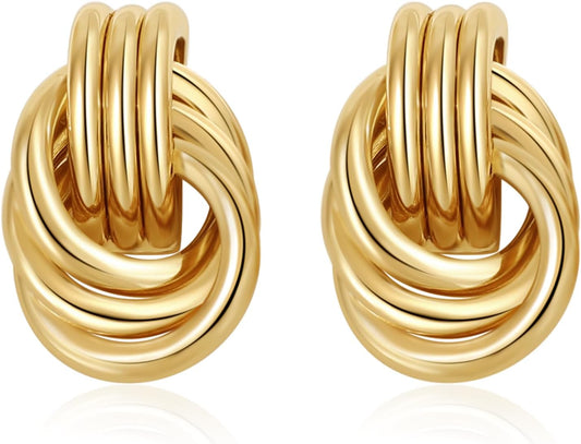 Trendy Gold Plated Knot Earrings for Women Chunky Statement Drop Dangle Earrings Lightweight Fashion Accessories Gold Jewelry