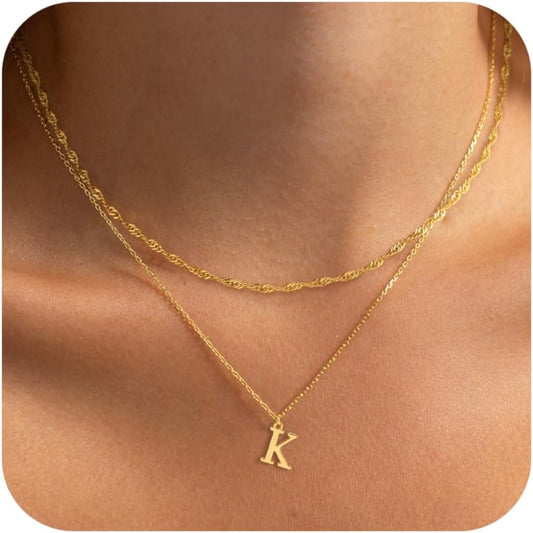 Dainty Gold or Silver Plated Initial Choker: Layered Letter Pendant Necklace for Women & Teens, Personalized Stackable Gift