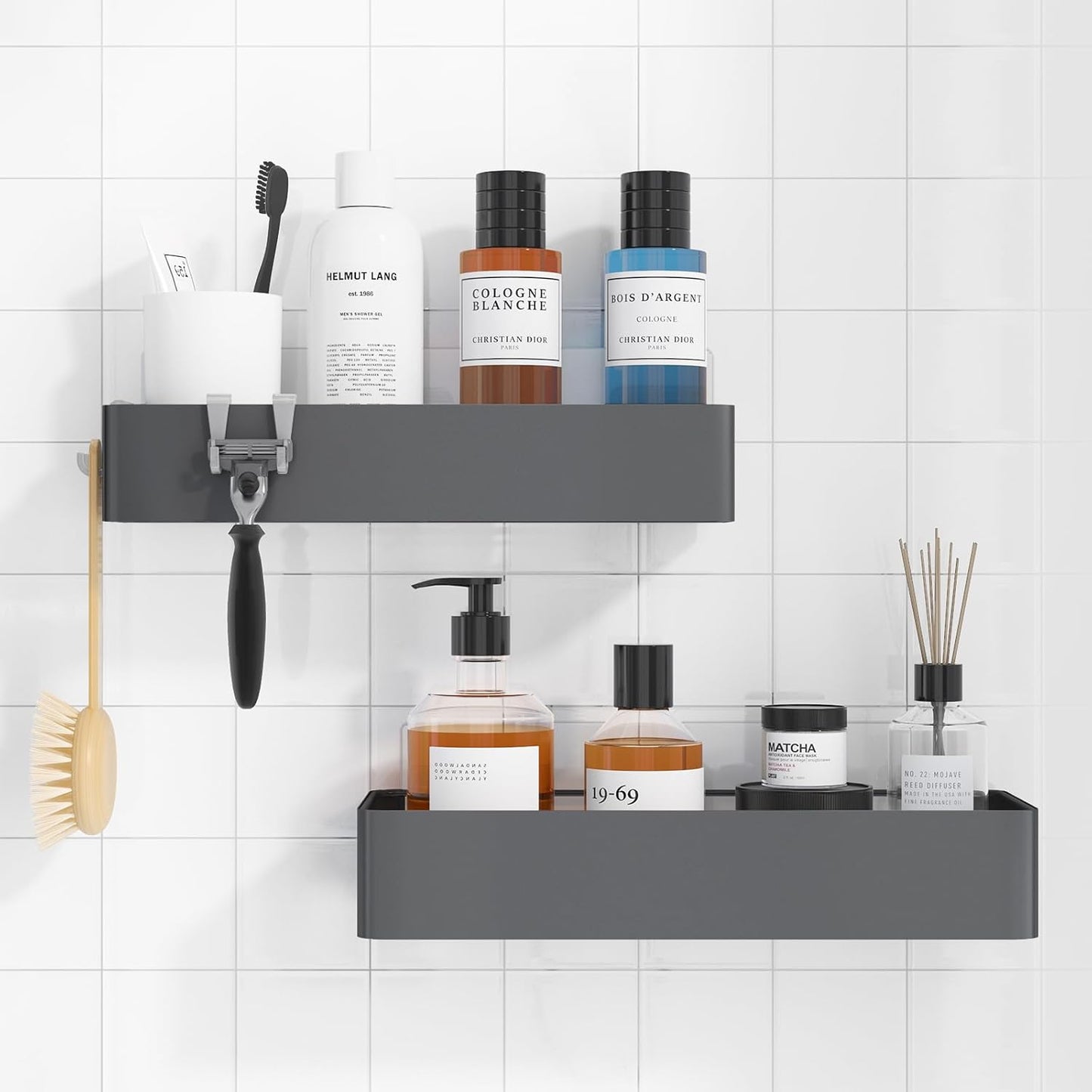 2 Pack Adhesive Shower Organizer, Rustproof Metal Shelves, No-Drill Bathroom Organizers and Storage