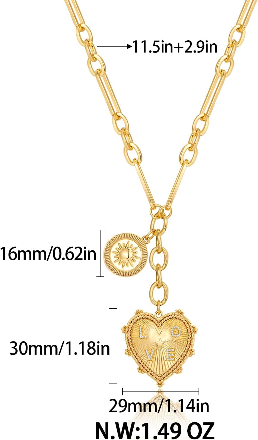 18K Gold Plated Coin Lion Head Pendant Necklace Chunky Paperclip Choker Necklace for Gifts on Birthday Holidays for Women Girls