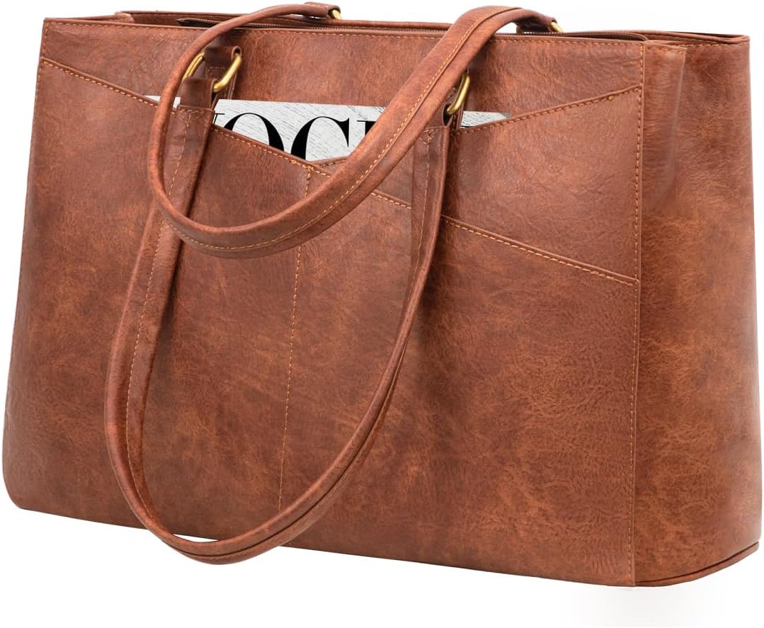 Laptop Tote Bag for Women 15.6 Inch Waterproof Leather Computer Bags Business Office Work Briefcase