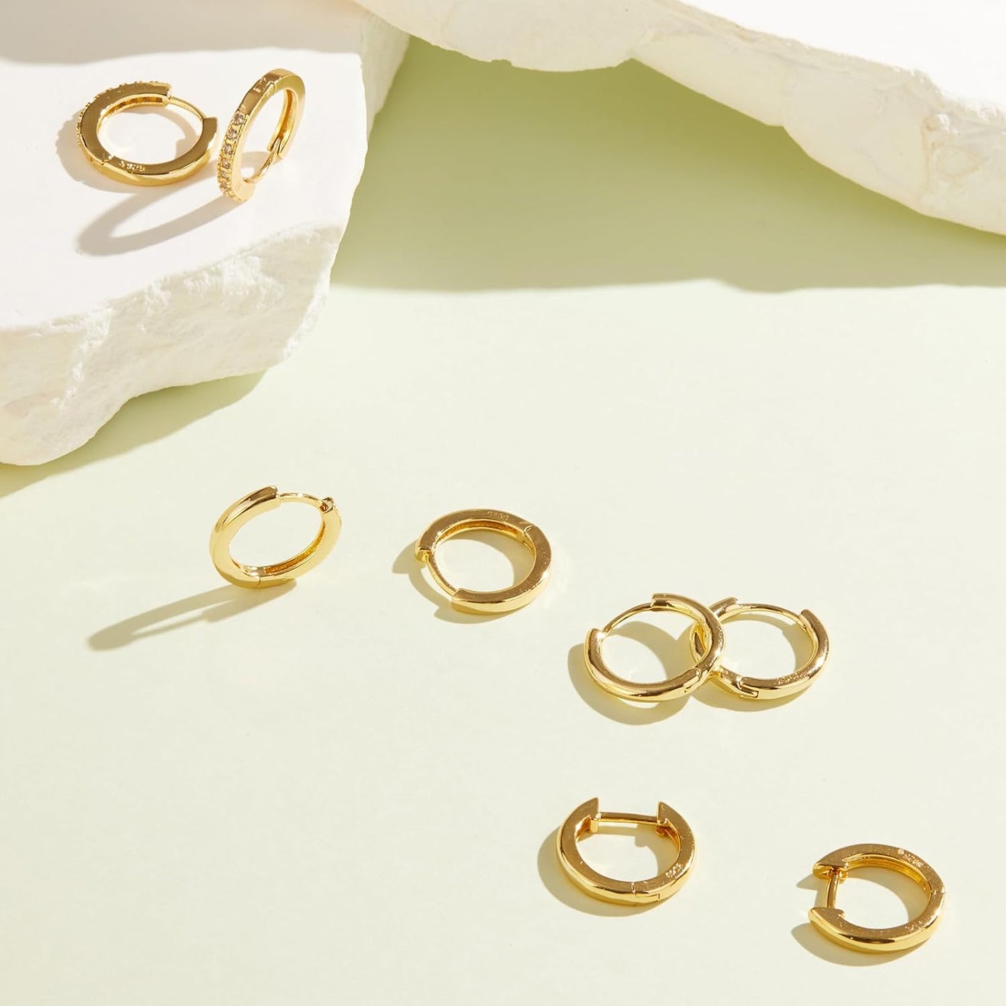 Small Gold Huggie Hoop Earrings Set for Women Men Hypoallergenic 14K Plated Stack Cartilage Earrings, Multiple Piercing