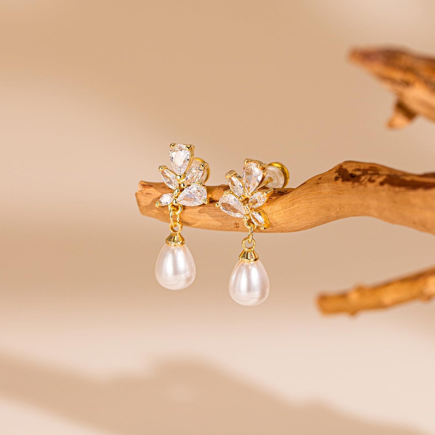Pearl Earrings: 14k Gold-plated Cubic Zirconia Accented Pearl Drop Dangle Wedding Engagement Earrings For Women Bridal Bridesmaid