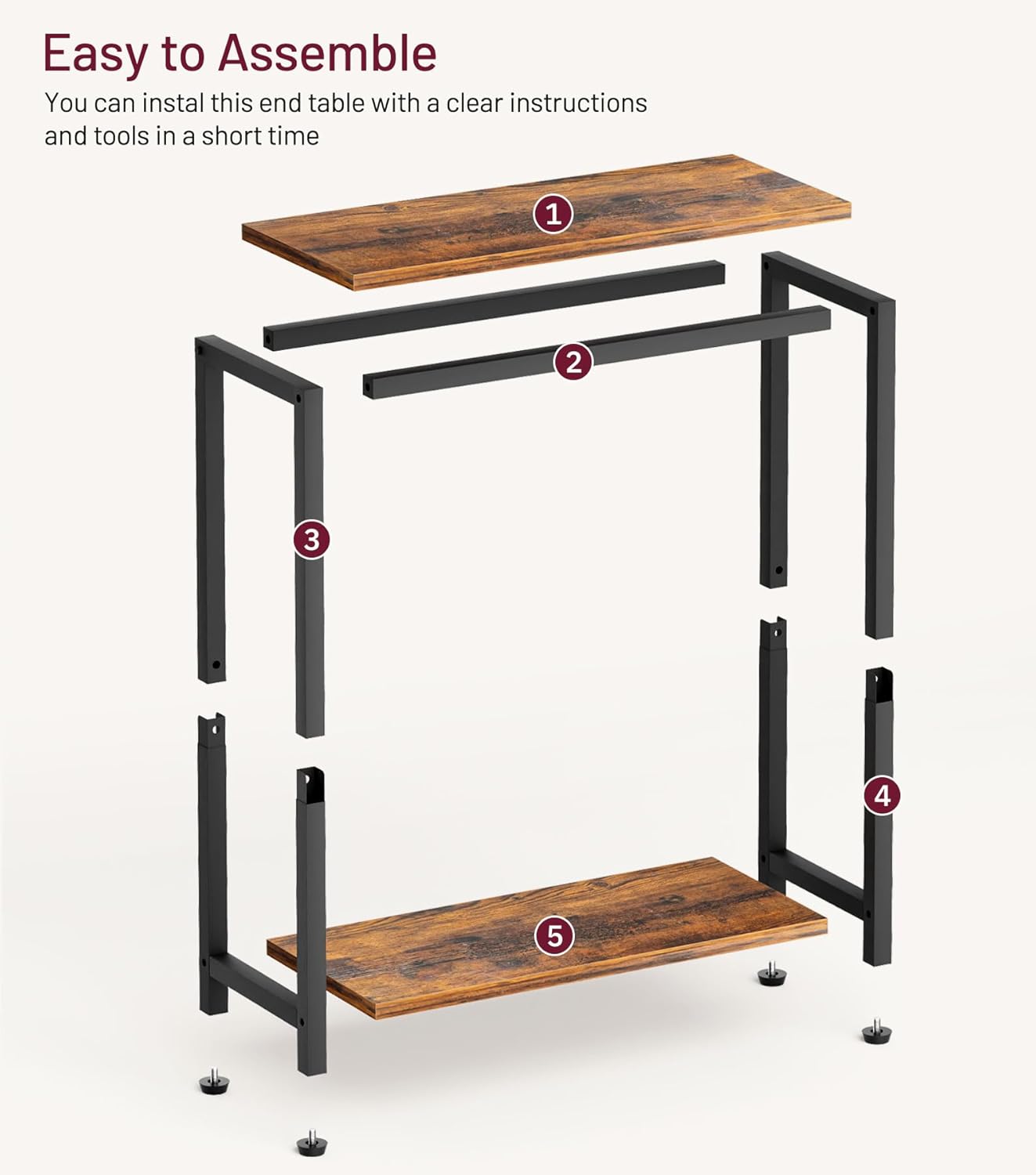 Narrow Small Side Table for Small Space, 2 Tier Sofa Skinny End Table for Living Room, Bedroom