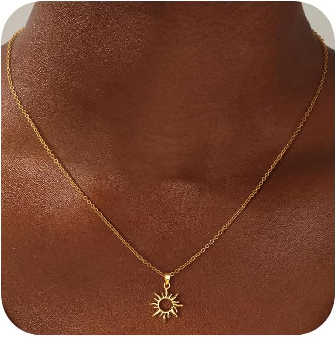 "14K Gold Layered Necklace for Women, Dainty Pendant Sun Gold Necklace, Non-Tarnish Hypoallergenic Stackable Jewelry Gift"