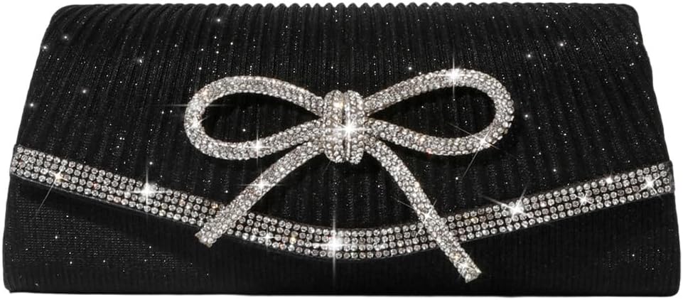 Bow Evening Bag Sparkly Clutch Purses for Women Wedding Glitter Rhinestone Party Prom Purse