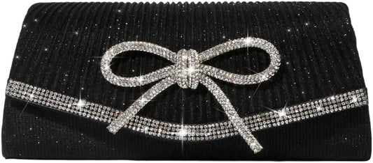 Bow Evening Bag Sparkly Clutch Purses for Women Wedding Glitter Rhinestone Party Prom Purse