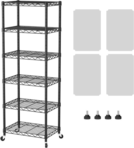 6 Shelf Storage Wire Shelves Closet Bathroom Organizers Metal Pantry Net Basket with Wheels