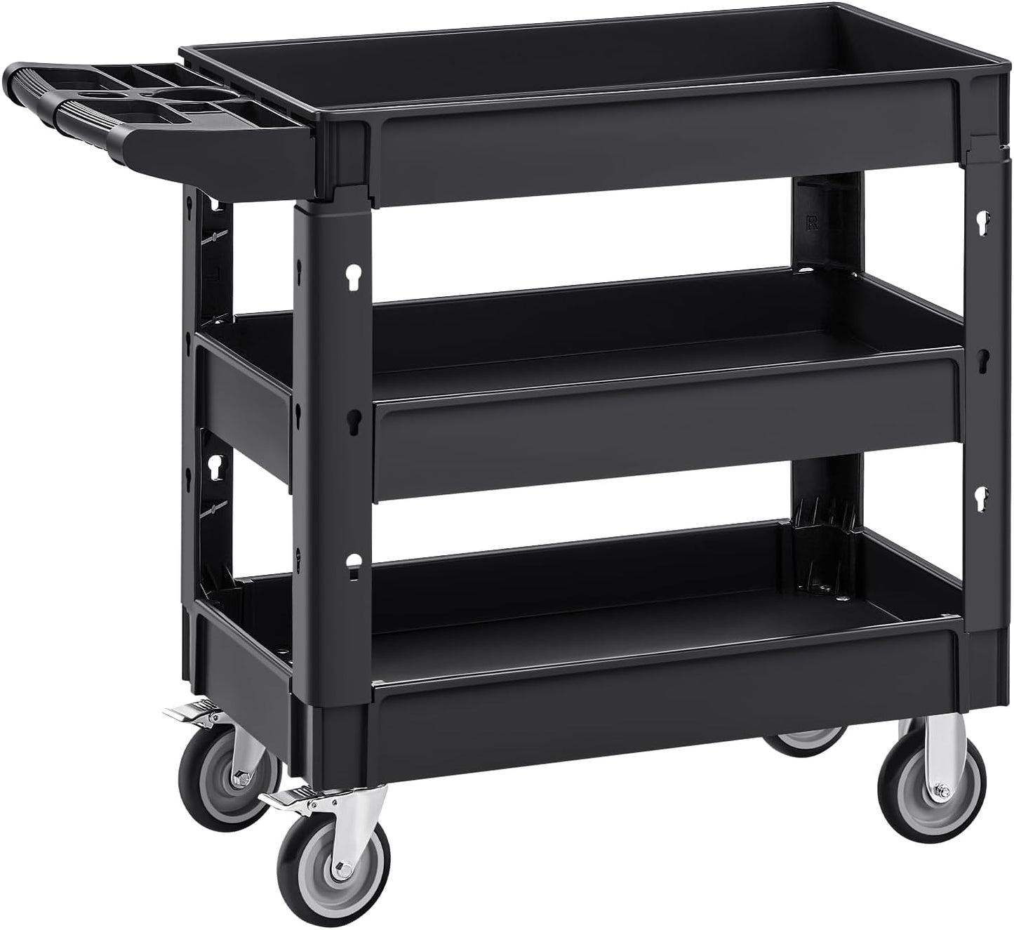 Utility Service Cart, 2 Shelf  Duty Plastic Rolling Utility Cart, Medium Lipped Shelf, 360° Swivel Wheels