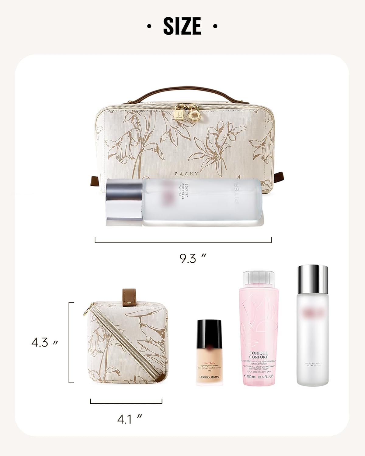 Travel Makeup Bag, Large Capacity Cosmetic Bags for Women, Waterproof Portable Pouch Open Flat Toiletry Bag Pattern Make up Bag (F-Beige)