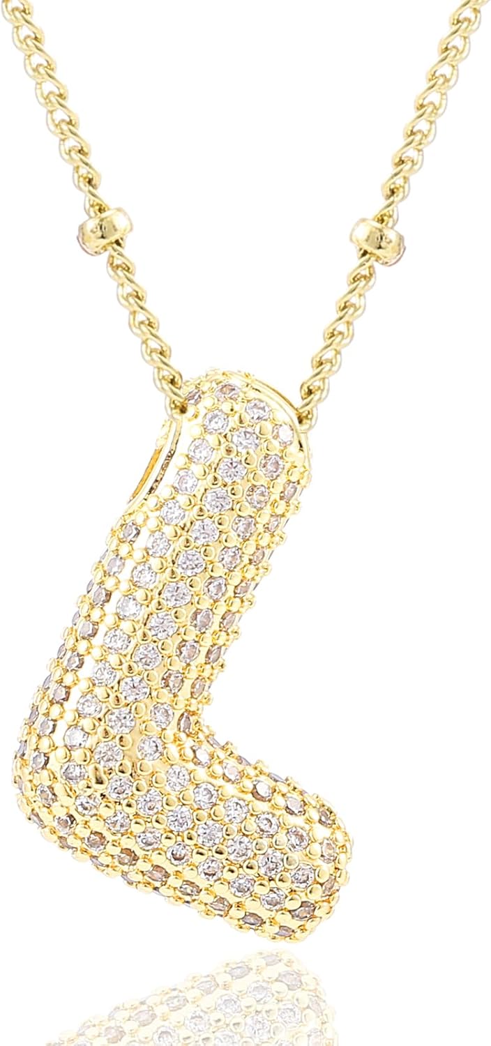 Personalized Chunky Initial Necklace: 14K Gold Plated Bubble Balloon Charm Pendant for Women