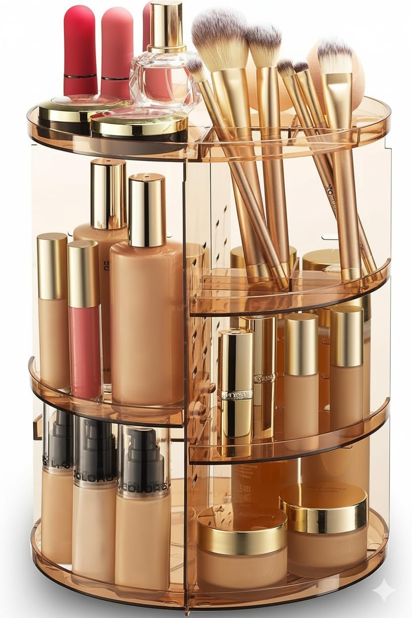 360 Rotating Makeup Organizer Countertop - Adjustable Shelf Height Countertop Storage