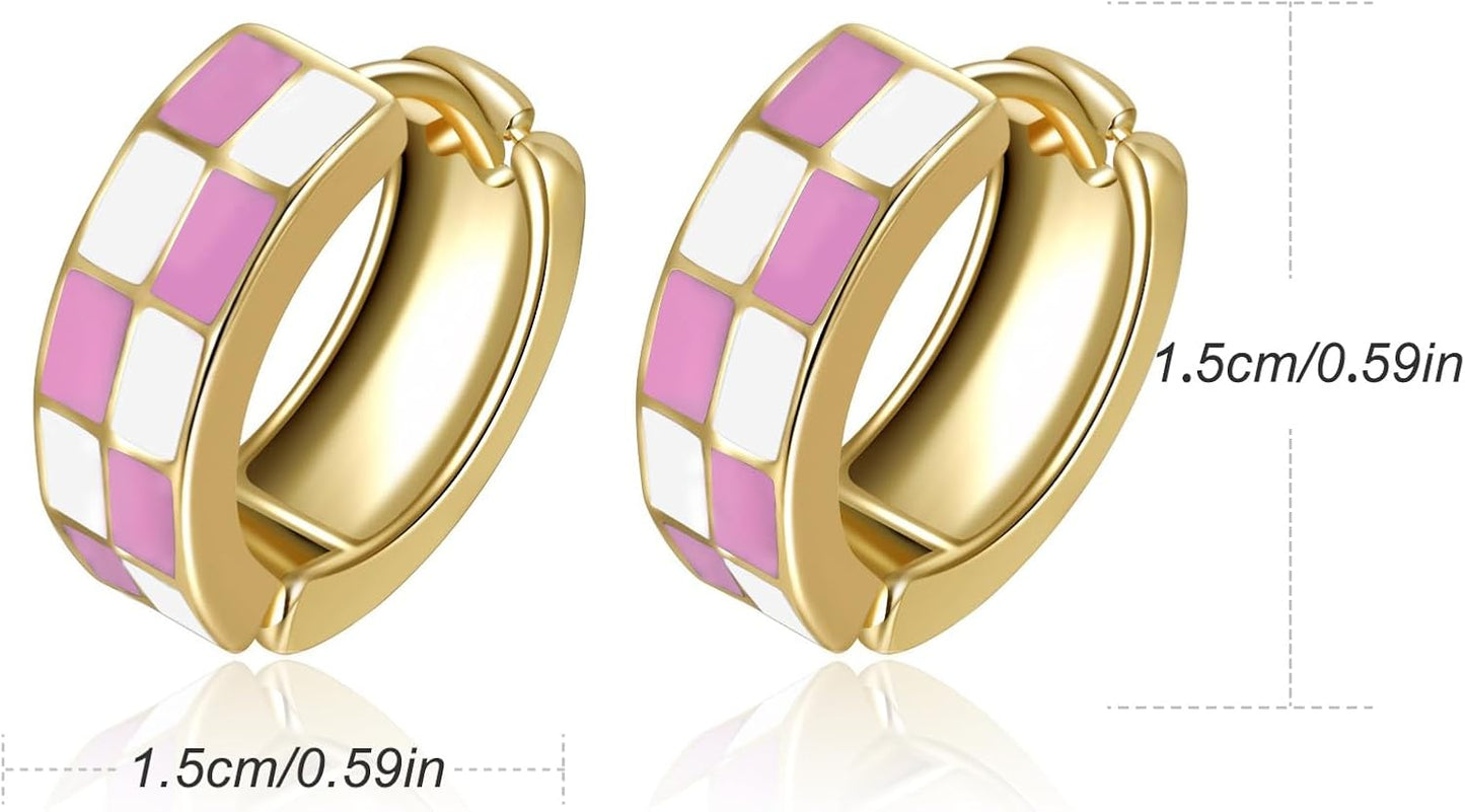 Small Hoop Cartilage Earrings Teacher Earrings for Women；White Black Enamel Hypoallergenic Hooped Gifts Gold and