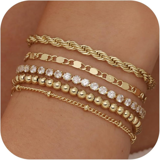 14k Chunky Gold Bracelets for Women Non Tarnish, Womens Gold Bracelet Stack Layered Chunky Chain Bracelets Waterproof Link