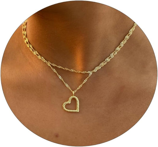 Delicate Heart Pendant Necklace, 14K Gold Plated Dainty Chain, Gift for Women