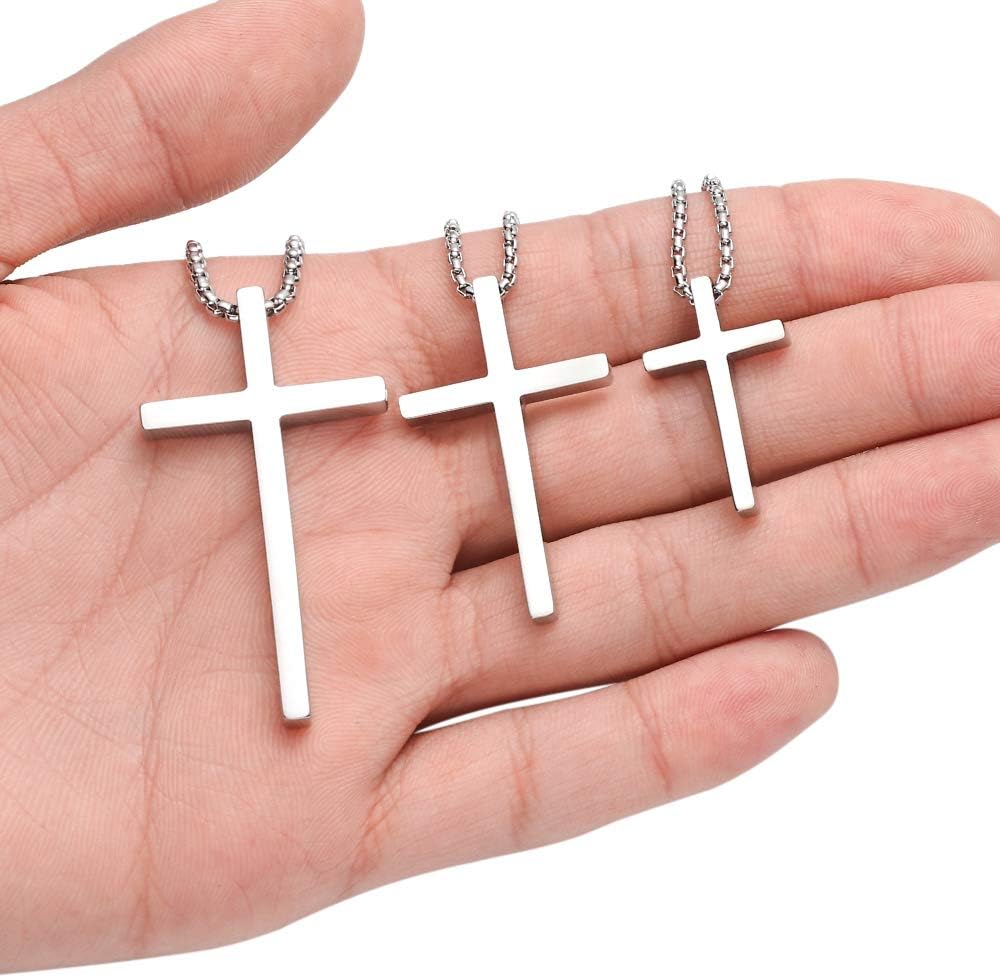 Cross Necklace For Men, Silver Black Gold Plain Cross Pendant With Adjustable Box Chain 16-30 Inch