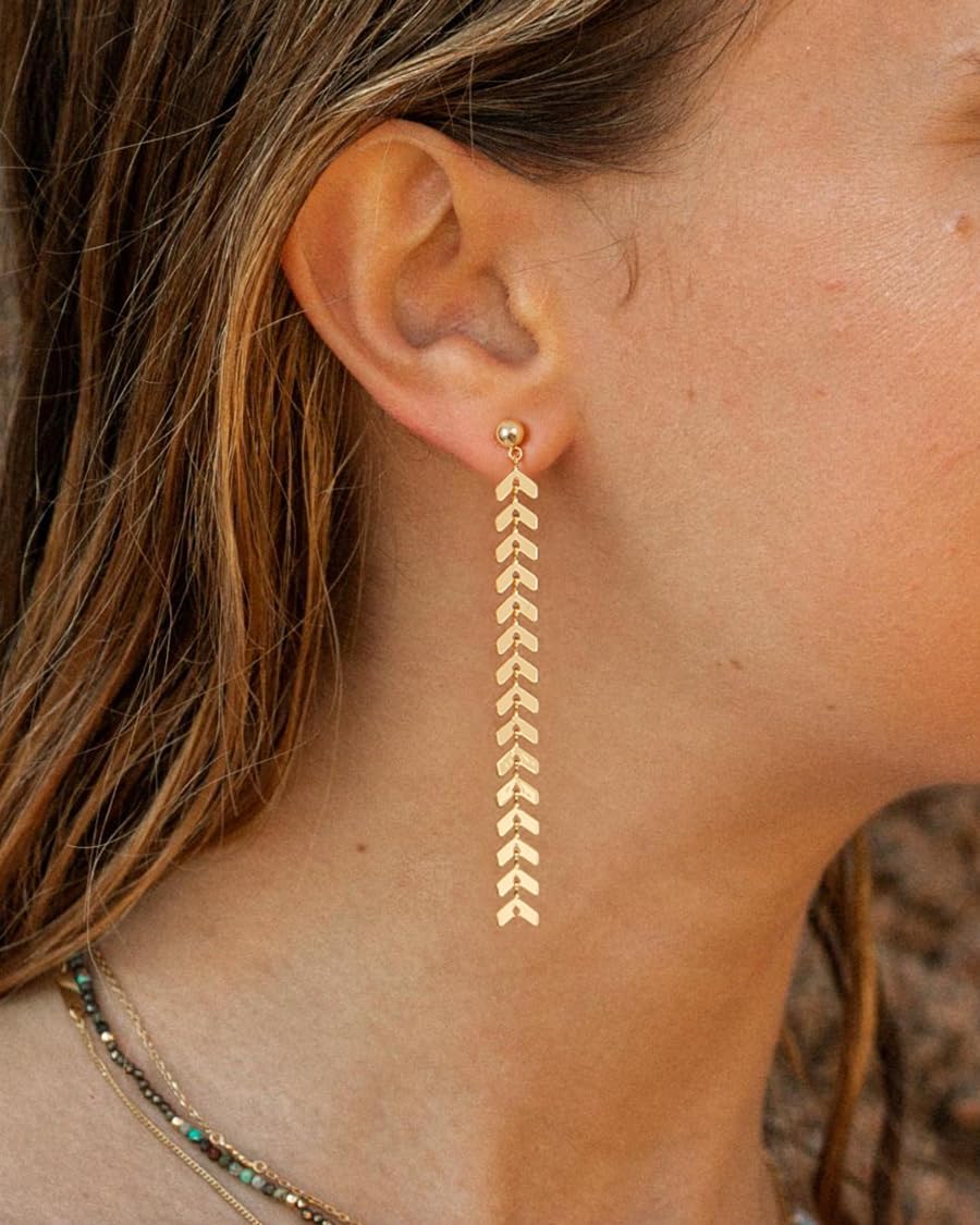 Dangle Earrings for Women- 14K Gold Plated Butterfly Heart Star Hoop Chain Tassel Design Long Dangle Earrings