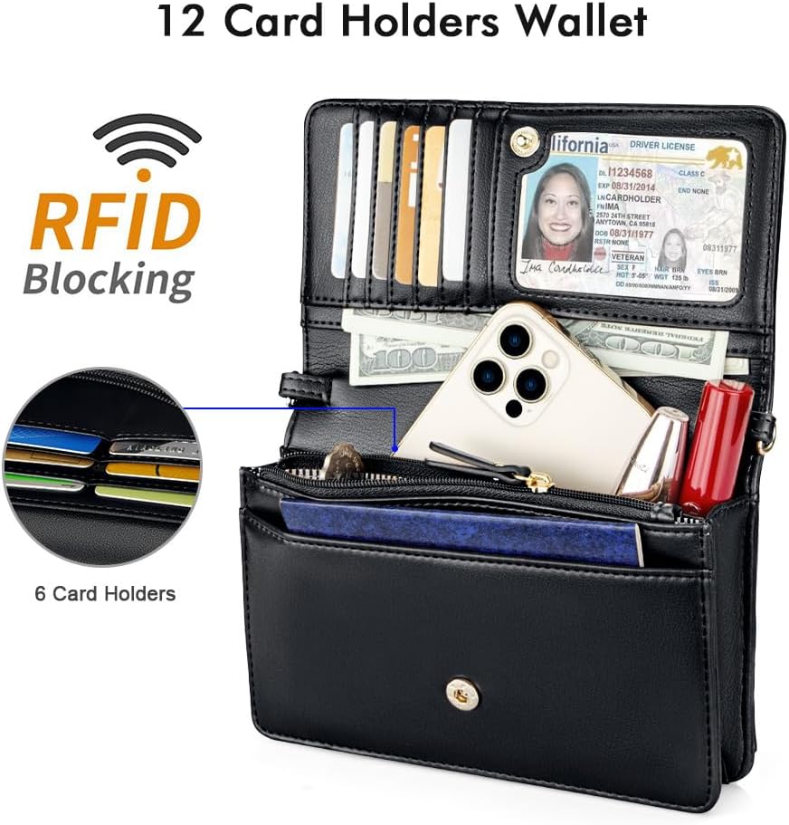 Crossbody Bag for Women with Credit Card Slots Lightweight Leather Wristlet Wallet