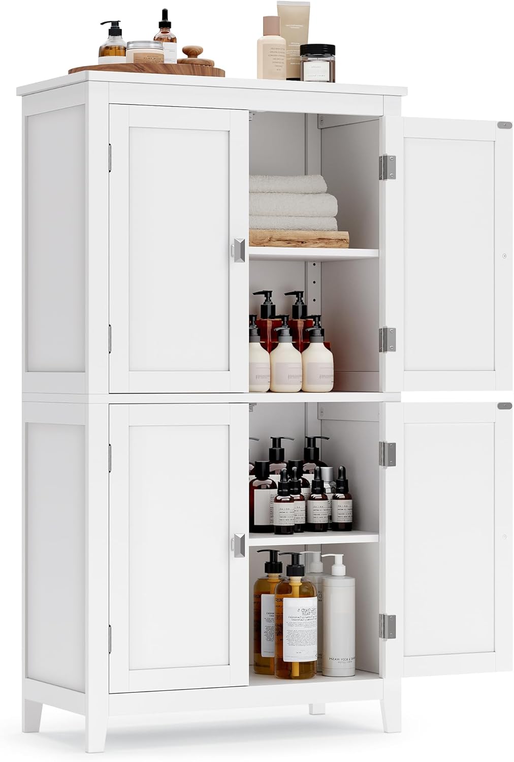 Floor Storage Cabinet, Freestanding Storage Unit with 4 Doors, Adjustable Shelves, for Entryway, Bathroom