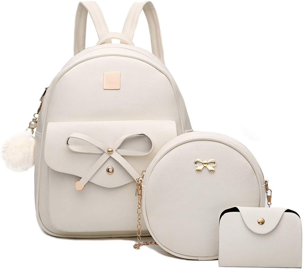 3-Pieces Girls Bowknot Fahsion Leather Backpack Backpack Purse for Women Rucksack