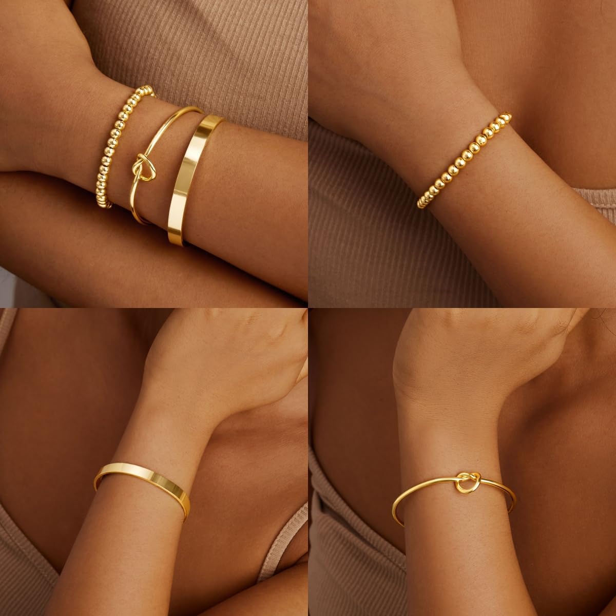Gold Bracelets for Women Non Tarnish Dainty 14K Real Gold Plated Bangle Cuff Bracelets Stack for Women