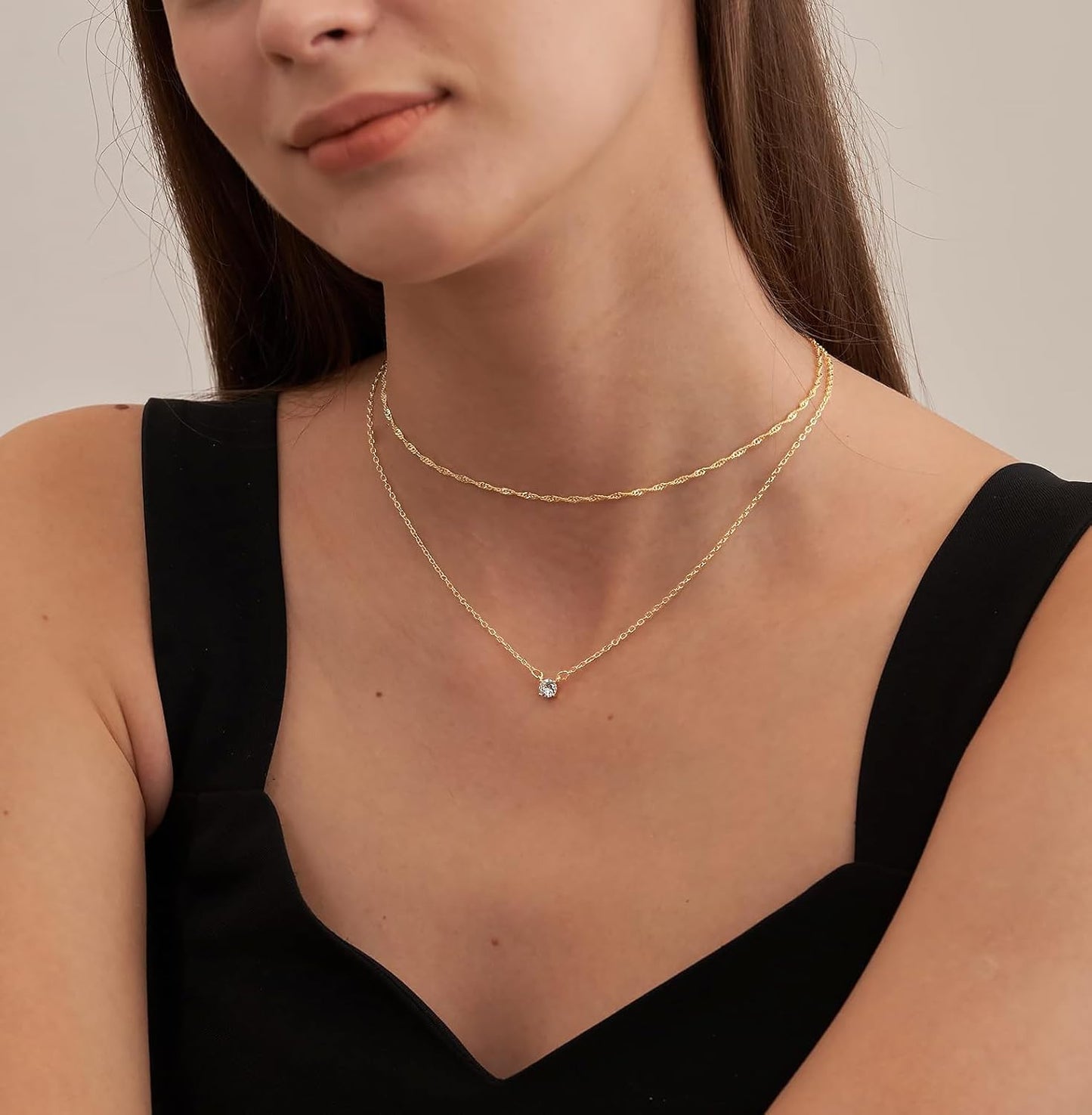 "TEWIKY DIAMOND NECKLACES FOR WOMEN - 14K GOLD/STERLING SILVER CHOKER, DAINTY GOLD PLATED CZ JEWELRY, TRENDY GIFT"