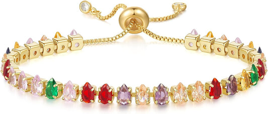 Tennis Bracelet for Women, 14K Gold Plated Cubic Zirconia Adjustable Slider Bracelets Trendy Jewelry Gift