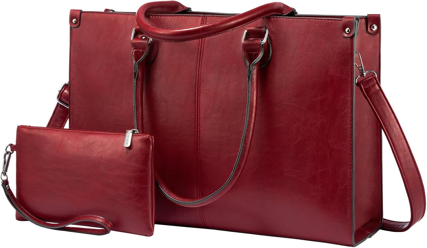 15.6 Inch Large Capacity Vintage Leather Work Computer Bag, Business Casual Shoulder Handbag