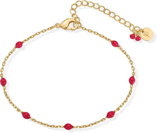 14K Yellow Gold Plated Beaded Enamel and Gemstones Bracelets | Colored Boho Festival Adjustable Slider Bracelet