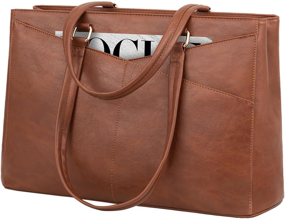 Laptop Tote Bag for Women 15.6 Inch Waterproof Leather Computer Bags Business Office Work Briefcase