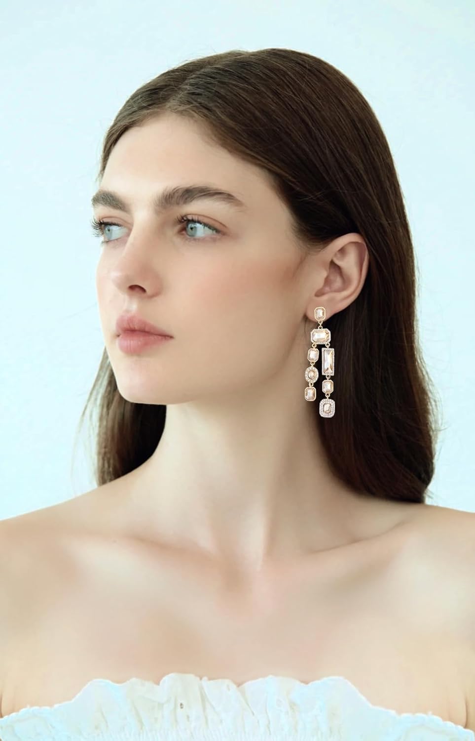 Vintage Rectangle Teardrop Chandelier Earrings, Art Deco Wedding Austrian Crystal Drop Dangle Earrings for Women Party Prom