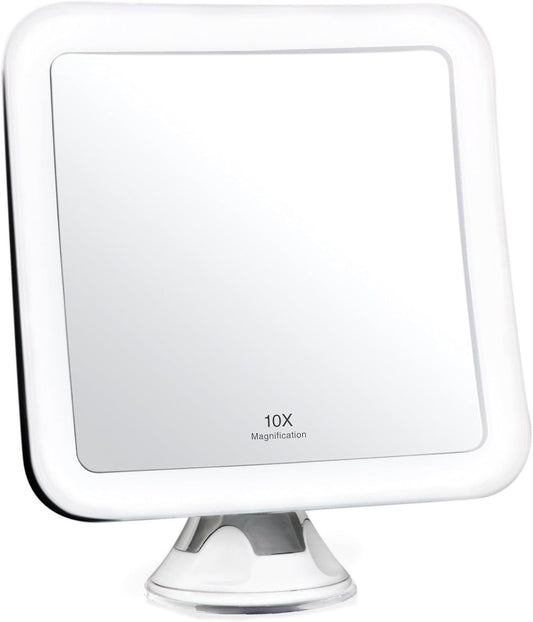 10X Magnifying Lighted Makeup Mirror - Daylight LED Vanity Mirror - Compact, Cordless, Locking Suction