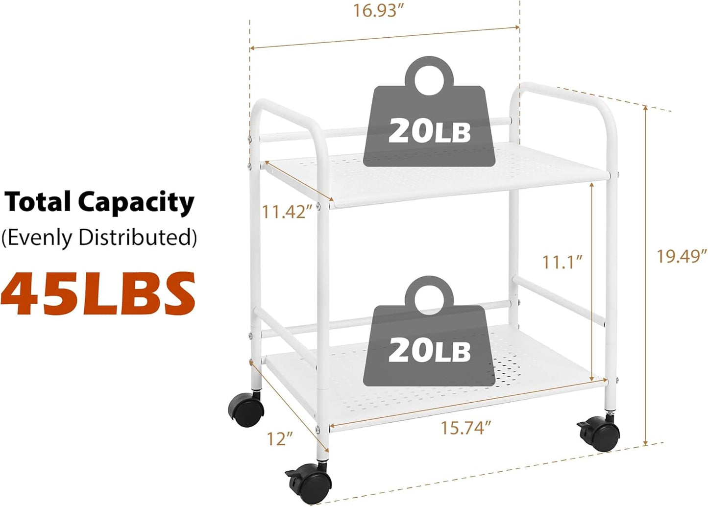 2-Tier Metal Rolling Utility Cart – Mobile Storage Shelf with Caster Wheels – Small Space Organizer