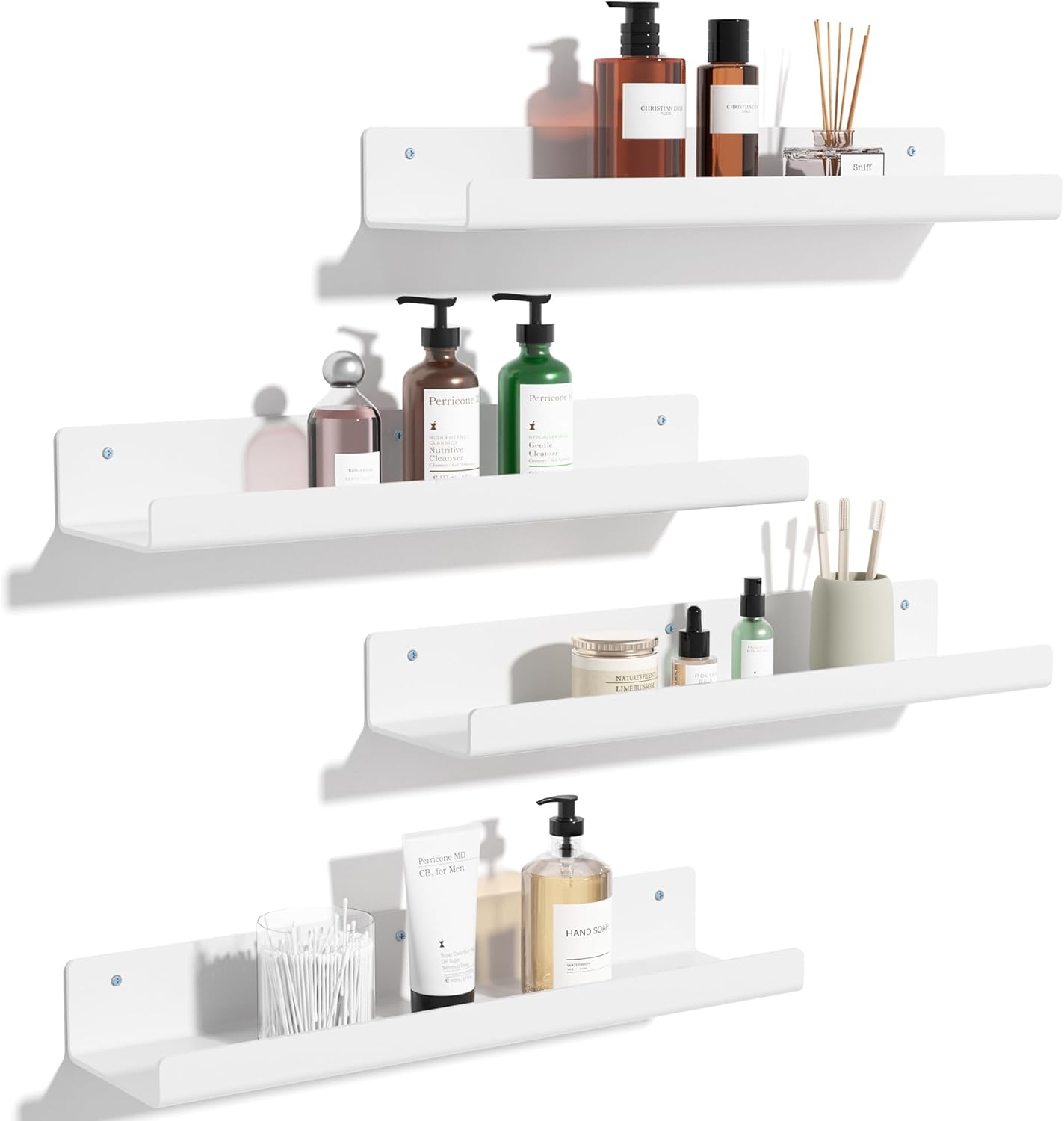 Acrylic Shelves for Bathroom Storage, 15" Floating Shelves Wall Organizer, 4 Pack