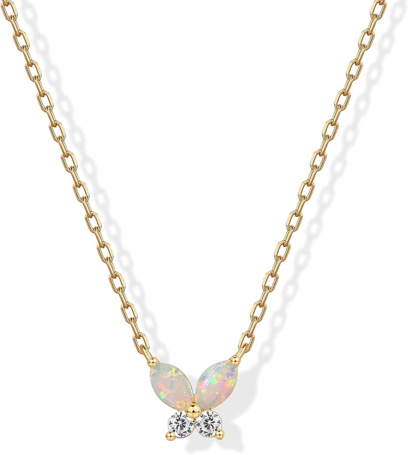14K Gold Plated Opal Pendant Necklaces for Women | Created Opal Cubic Zirconia Dainty Necklace | Butterfly Round Triangle Antler Bar Pendants