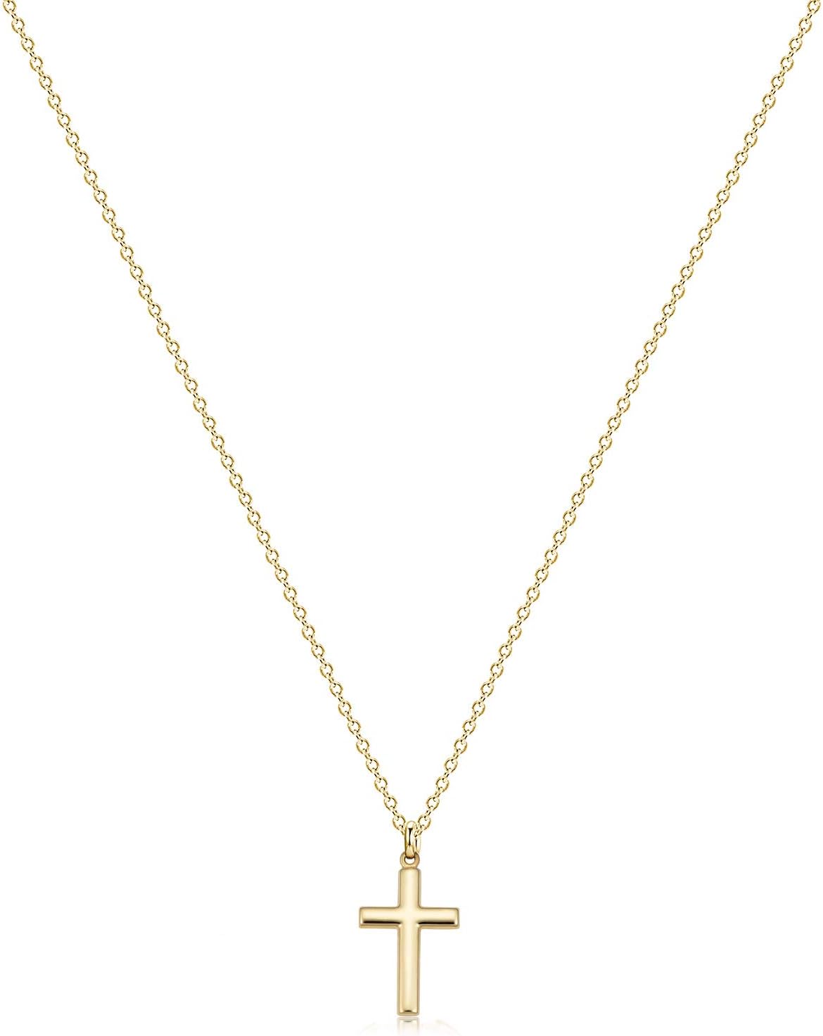 Cross Necklace 14K Plated Dainty Chain, Minimalist Faith Pendant Religious Prayer Jewelry Gift