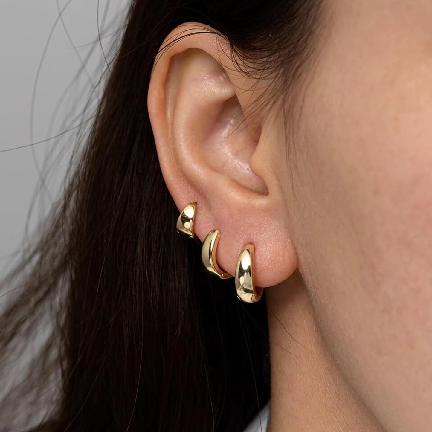 Small Gold Huggie Hoop Earrings Set for Women Men Hypoallergenic 14K Plated Stack Cartilage Earrings, Multiple Piercing