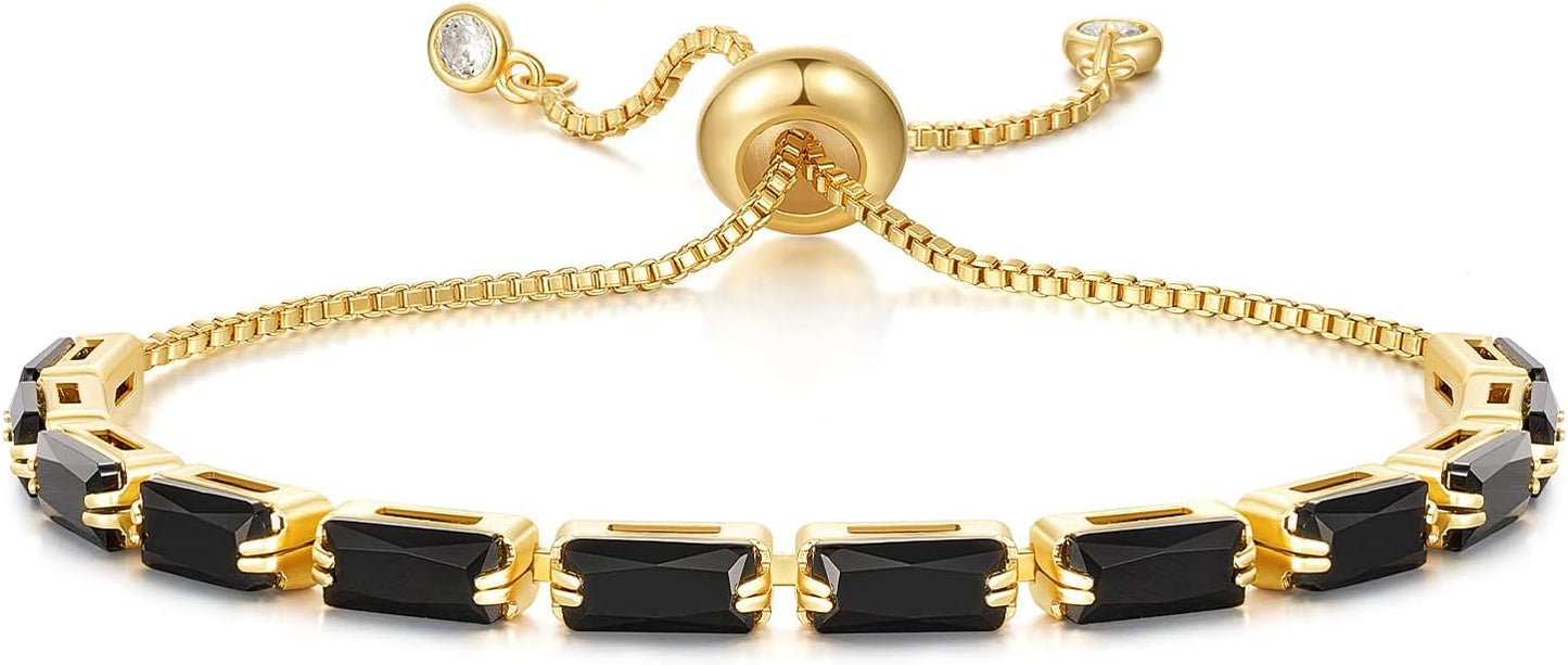Tennis Bracelet for Women, 14K Gold Plated Cubic Zirconia Adjustable Slider Bracelets Trendy Jewelry Gift