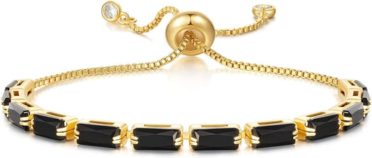 Tennis Bracelet for Women, 14K Gold Plated Cubic Zirconia Adjustable Slider Bracelets Trendy Jewelry Gift