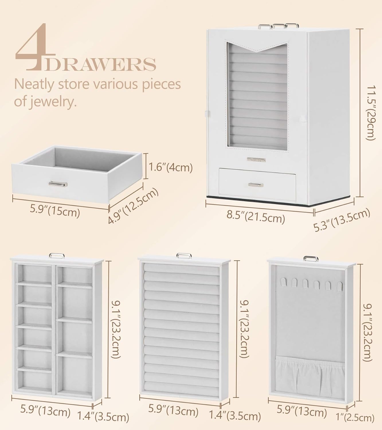 Jewelry Organizer with Transparent Window Necklace Hooks Jewelry Box for Necklaces Rings Earrings Bracelets