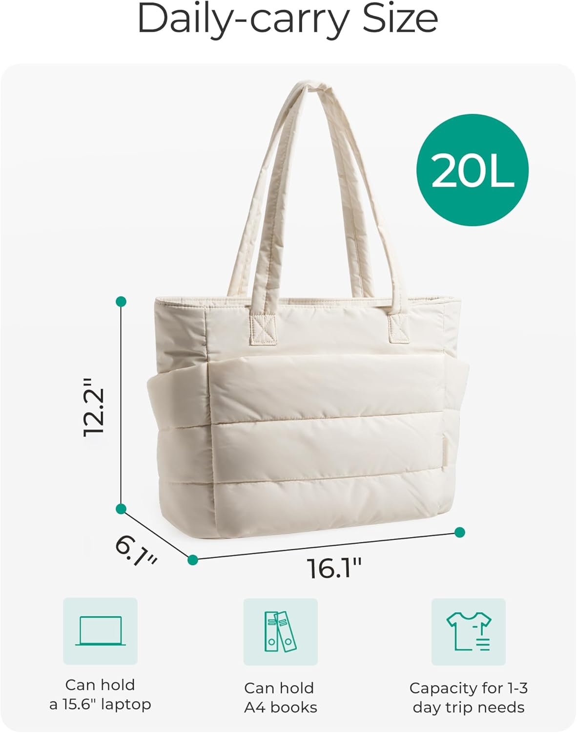 Tote Bag for Women, Lightweight Puffy Tote Bag with Compartments Shoulder Bag Handbag for Travel, Work, Gym