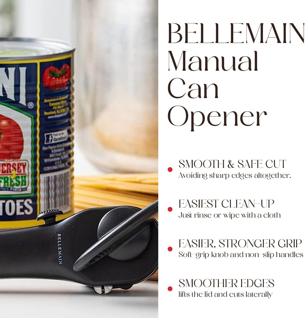 Manual Can Opener, Stainless Steel for Seniors with Ergonomic Grip & Smooth Edge