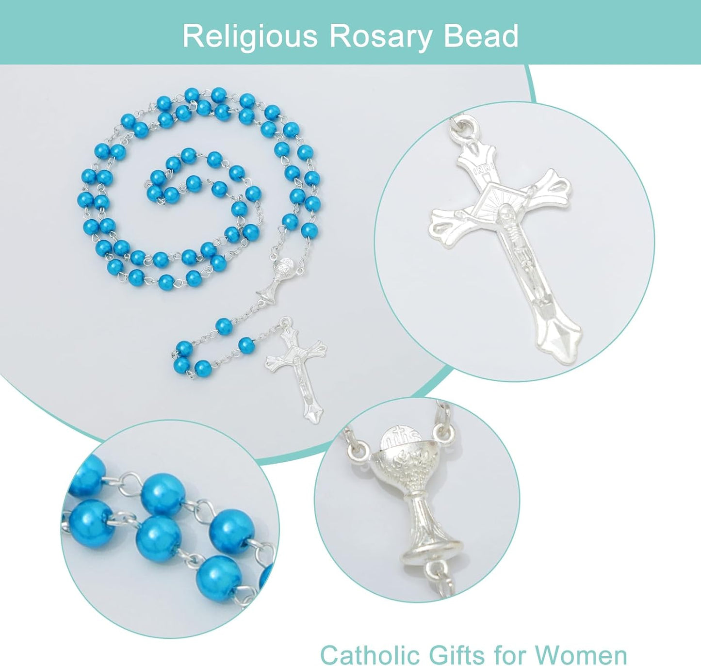 6mm Pearl Rosary Beads With Crucifix - Women's Catholic Prayer Necklace, Gift Box & Pouch Included